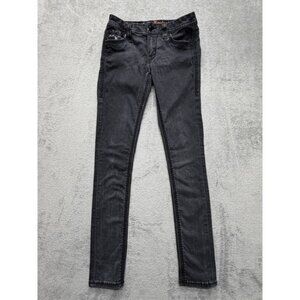 Rock Revival Jeans‎ Womens 27 Black Gray Betty Easy Skinny Fleur de Lis Pockets